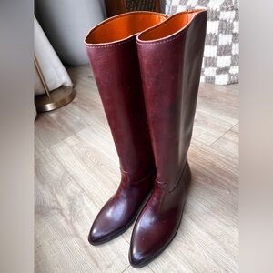 Andrew Geller Tall Fleece Lined Rain Boots in Burgundy